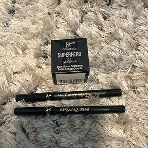 2 Yves Saint Laurent Black Eyeliners with IT Cosmetics Superhero Sharpener
